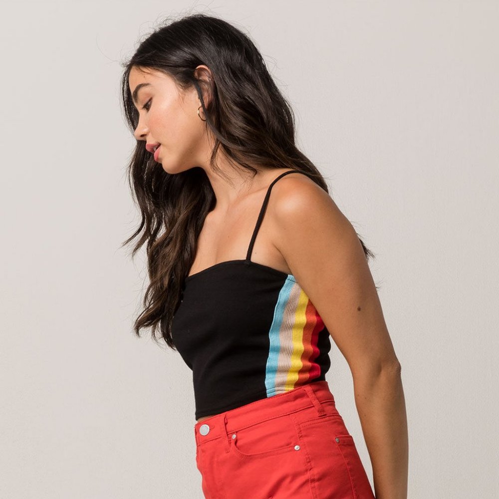 Rainbow Side Stripe Cropped Tank Top XS